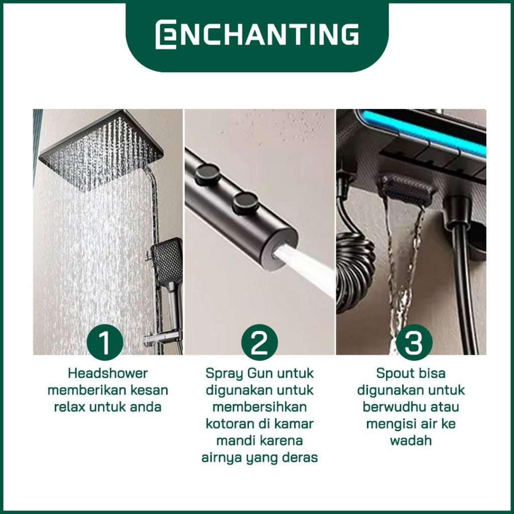 Shower Tiang Set E1775 LED Black Design Enchanting HydroPower Series