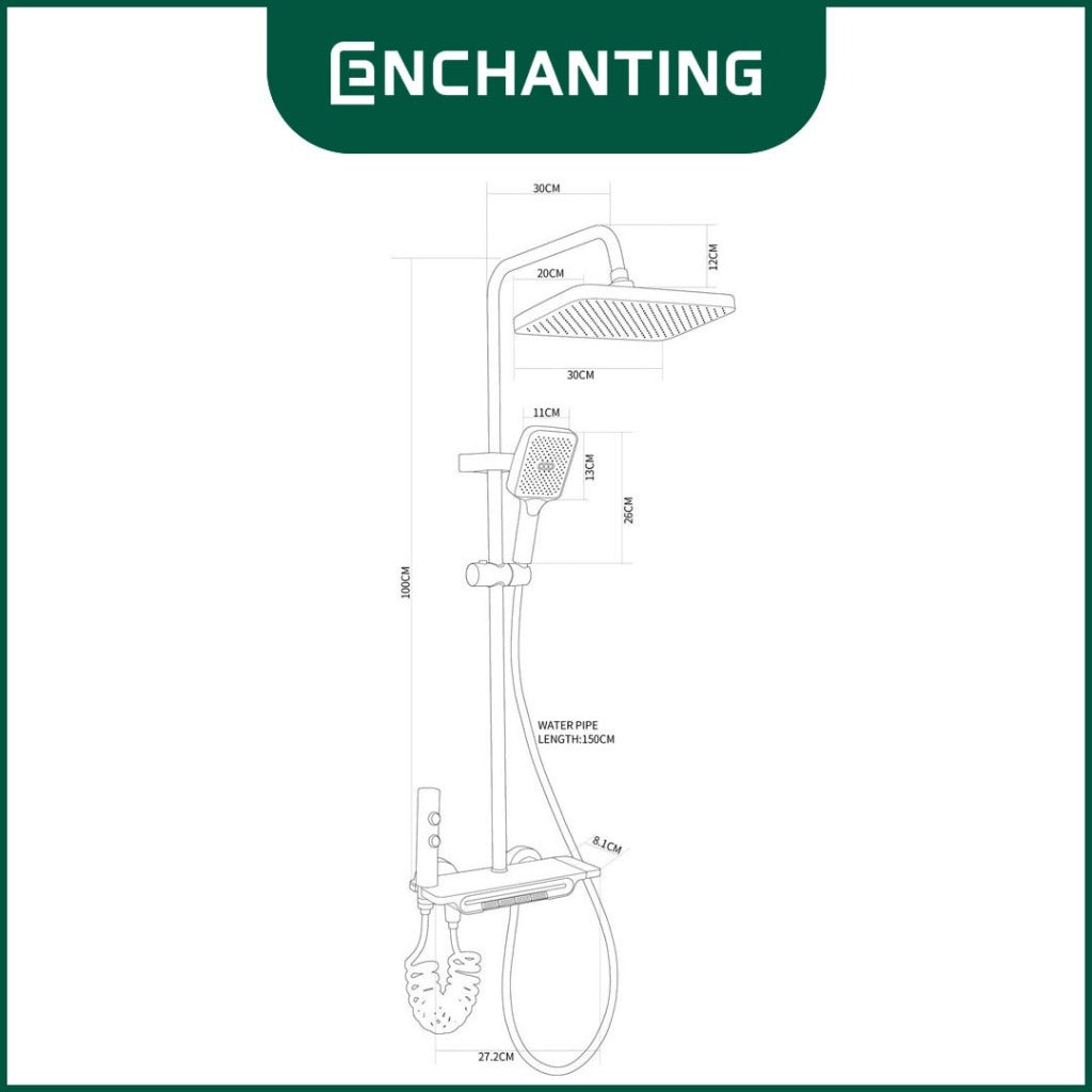 Shower Tiang Set E1775 LED Black Design Enchanting HydroPower Series