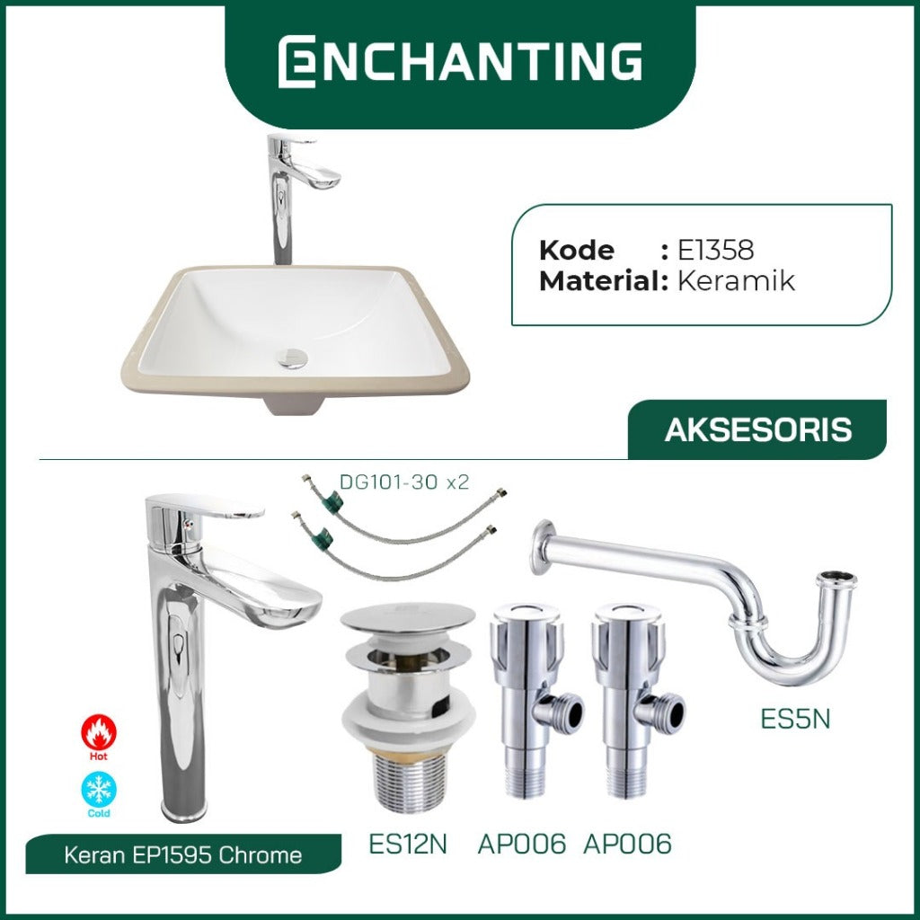 ENCHANTING Wastafel Tanam Meja UnderMount Washtafel Kamar Mandi Cuci Tangan under mount Putih Modern Minimalis Material Keramik Europe Enchanting E1358