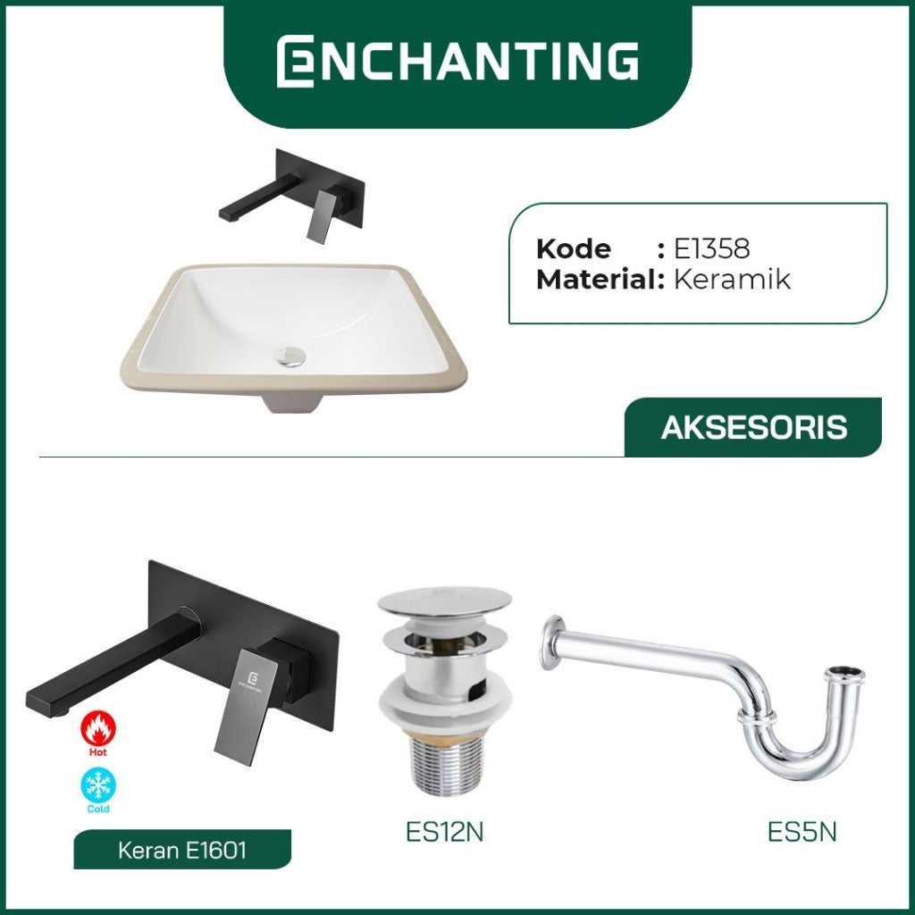 ENCHANTING Wastafel Tanam Meja UnderMount Washtafel Kamar Mandi Cuci Tangan under mount Putih Modern Minimalis Material Keramik Europe Enchanting E1358