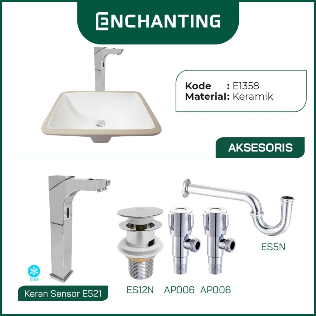 ENCHANTING Wastafel Tanam Meja UnderMount Washtafel Kamar Mandi Cuci Tangan under mount Putih Modern Minimalis Material Keramik Europe Enchanting E1358