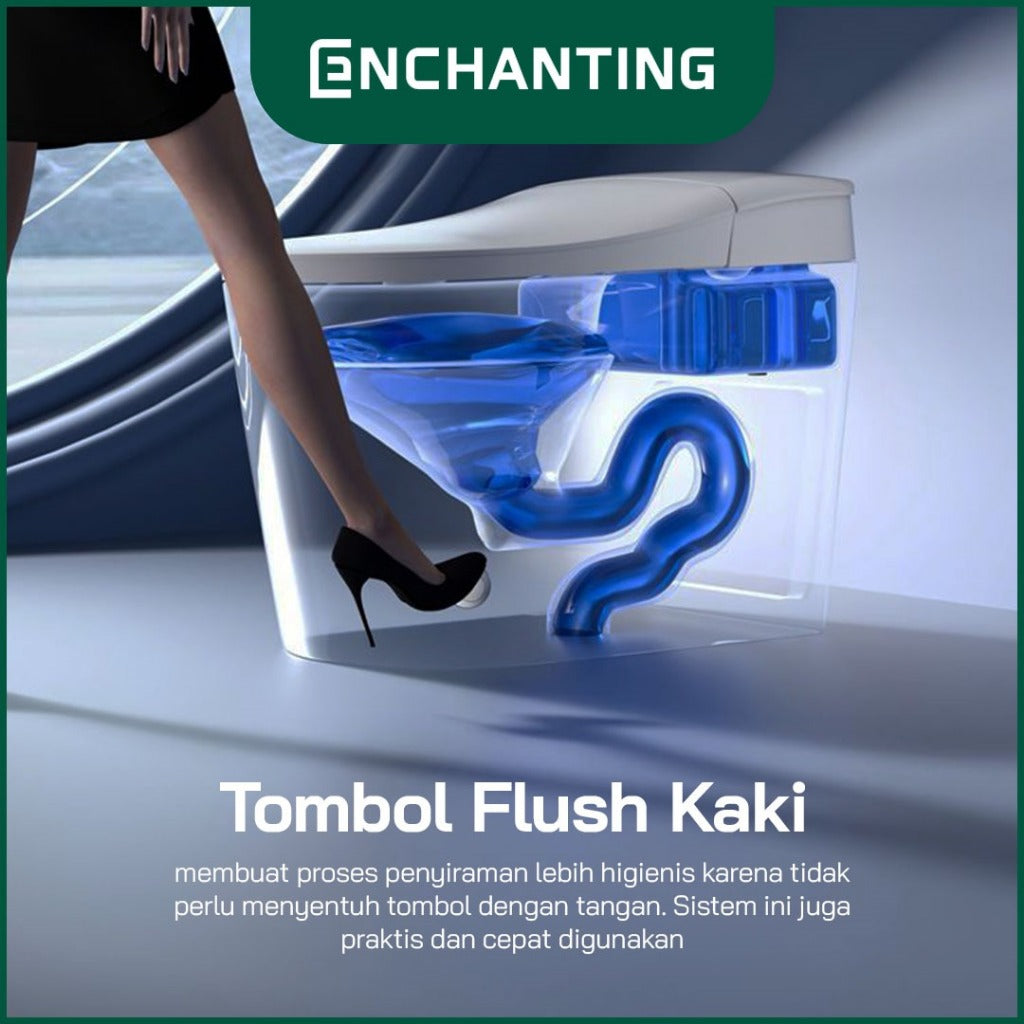 ENCHANTING Smart Toilet/Kloset Tanpa Listrik Duduk Pintar Soft Close Cover Jarak AS 30 cm Automatic White Bergaransi E019