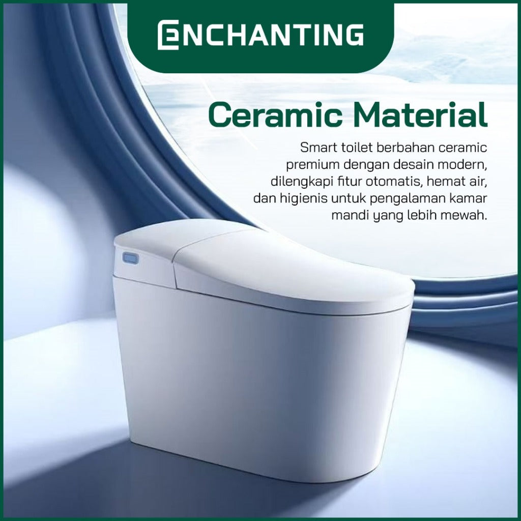 ENCHANTING Smart Toilet/Kloset Tanpa Listrik Duduk Pintar Soft Close Cover Jarak AS 30 cm Automatic White Bergaransi E019
