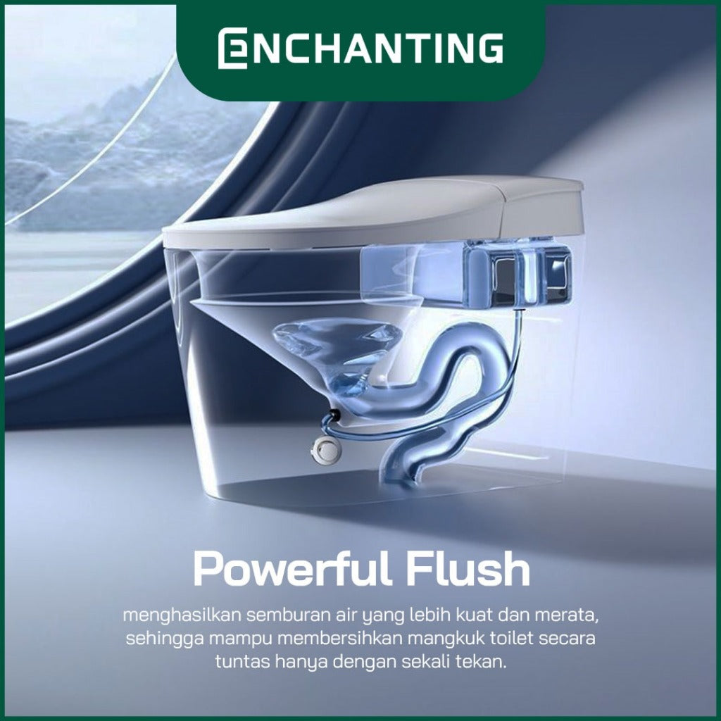 ENCHANTING Smart Toilet/Kloset Tanpa Listrik Duduk Pintar Soft Close Cover Jarak AS 30 cm Automatic White Bergaransi E019