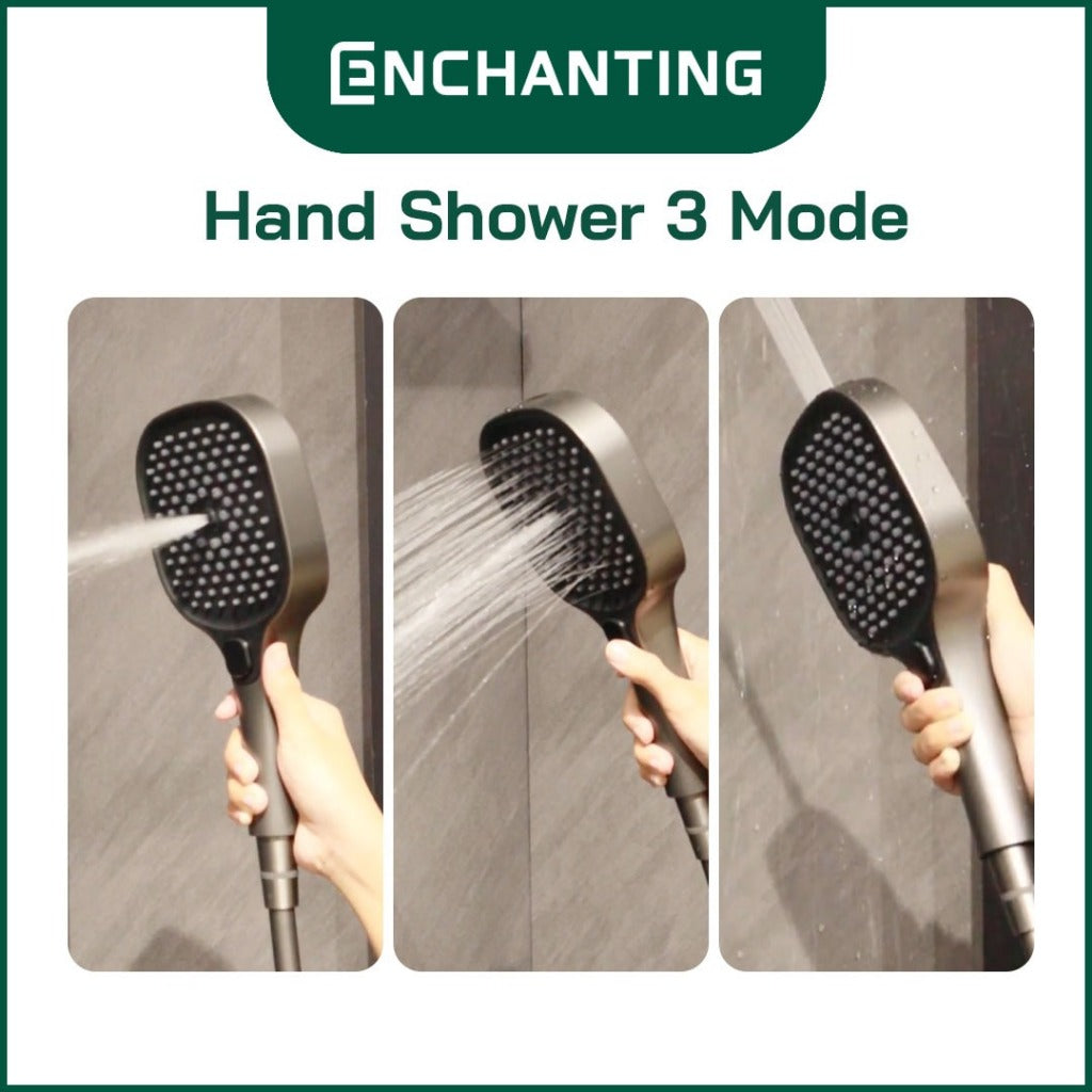 ENCHANTING Shower Set Tiang Gunmetal Grey Keran Air Panas Dingin 3 Mode Air Brass Material Mode Air Terjun EP9105