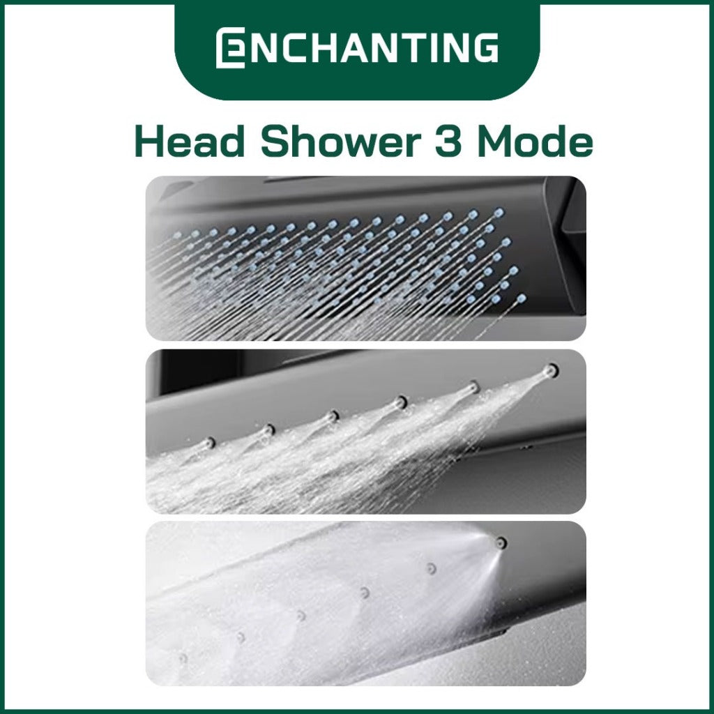 ENCHANTING Shower Set Tiang Gunmetal Grey Keran Air Panas Dingin 3 Mode Air Brass Material Mode Air Terjun EP9105