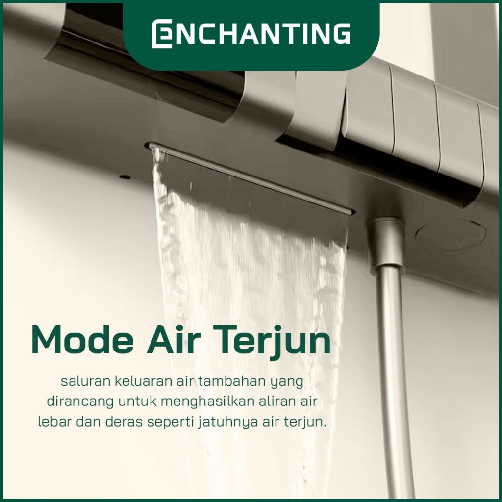 ENCHANTING Shower Set Tiang Gunmetal Grey Keran Air Panas Dingin 3 Mode Air Brass Material Mode Air Terjun EP9105