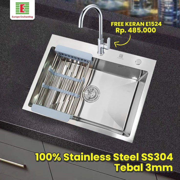 SET Kitchen Sink Dapur / Bak Cuci Piring Europe Enchanting E1079 ( Free Kran Cuci Piring )
