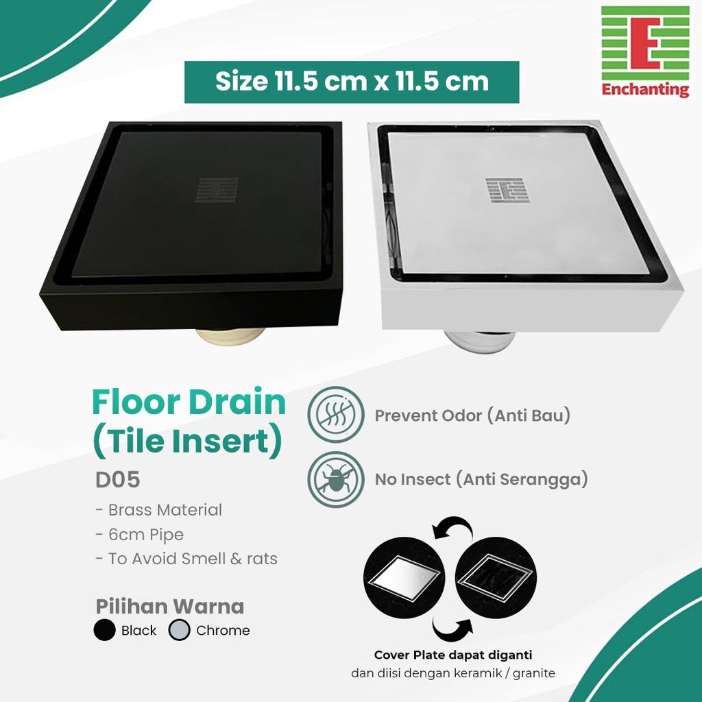 Floor Drain Saringan Got Air Solid Brass Chrome Europe Enchanting D05