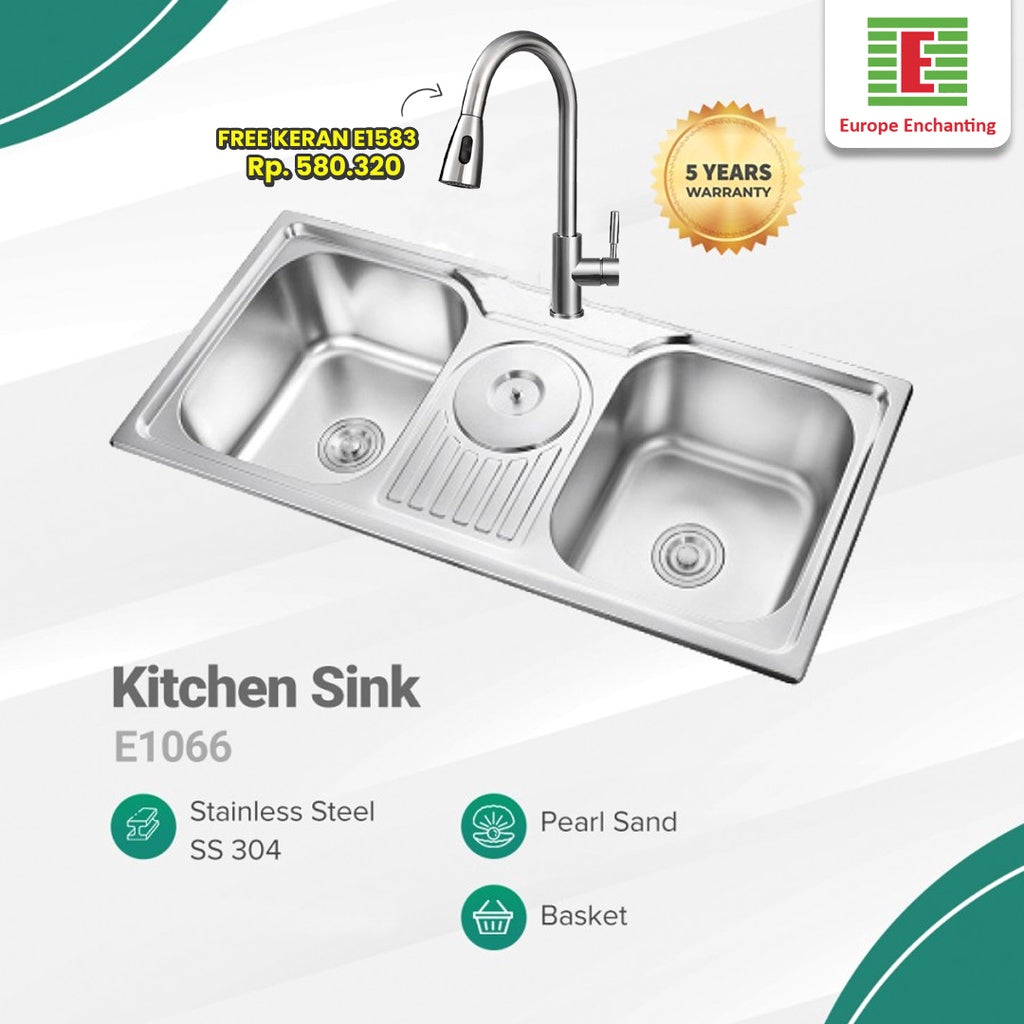 SET Kitchen Sink Bak Cuci Piring Europe Enchanting E1066SET Stainless