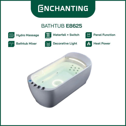 ENCHANTING Bathtub Whirlpool Free Standing LED Kamar Mandi Europe Enchanting Akrilik Luxury Modern E8625