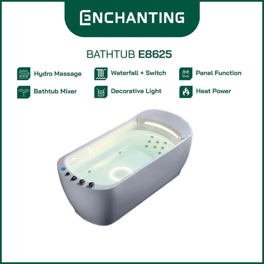 ENCHANTING Bathtub Whirlpool Free Standing LED Kamar Mandi Europe Enchanting Akrilik Luxury Modern E8625