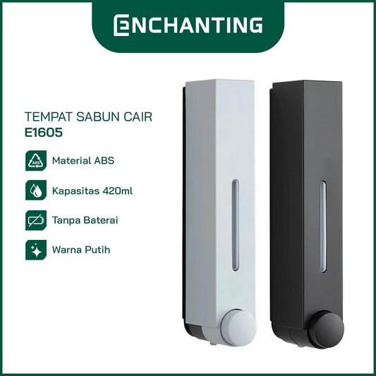 ENCHANTING Tempat Sabun Cair E1605 Liquid Soap Dispenser 420 Ml ABS White / Black