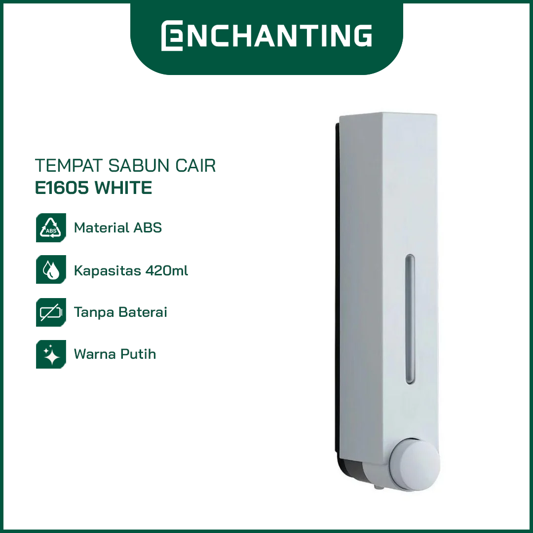 ENCHANTING Tempat Sabun Cair E1605 Liquid Soap Dispenser 420 Ml ABS White / Black