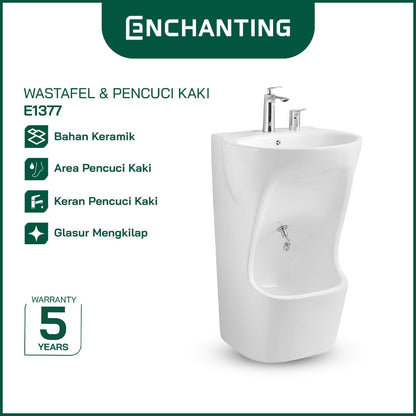 ENCHANTING Wastafel & Pencuci Kaki Standing Wudhu Basin E1377 Complete dengan Keran Washtafel Cuci tangan material Ceramic White Bergaransi