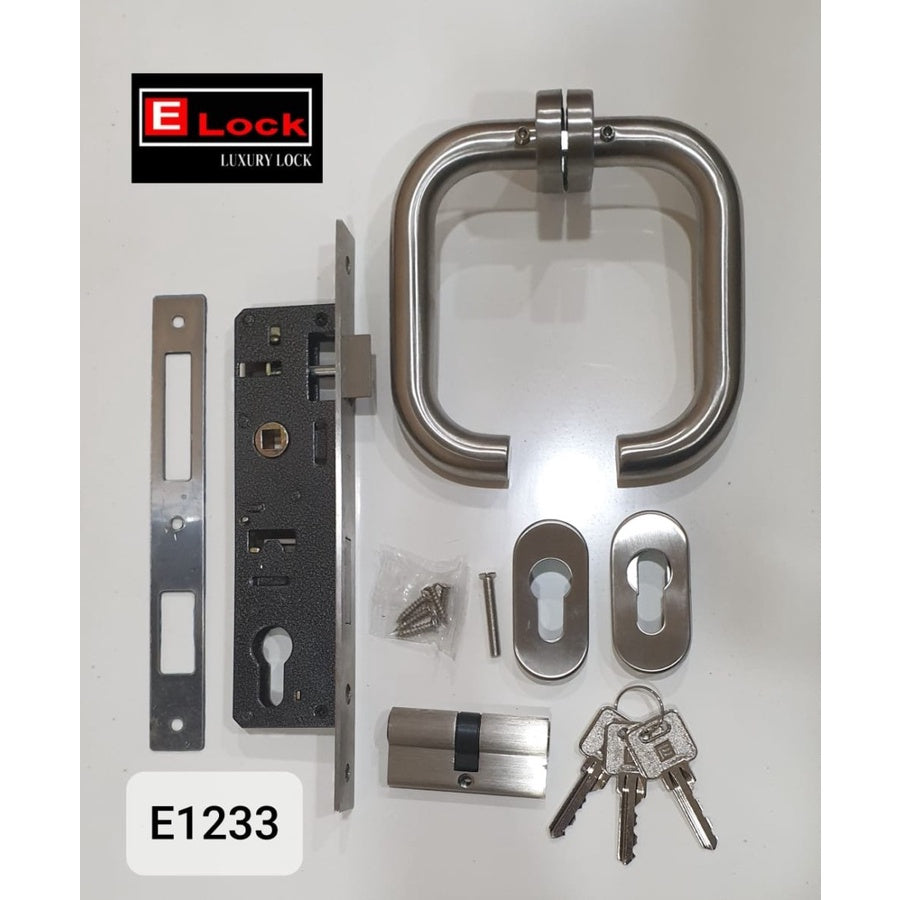 SET Kunci Pintu Alumunium ELOCK /Mortise Lock+Lever Handle Europe Enchanting E1233