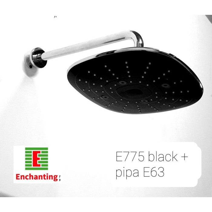 Kepala Shower Mandi Europe Enchanting E775 Black + Pipa E63