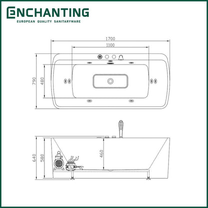 Bathtub Whirlpool Free Standing LED Kamar Mandi Europe Enchanting E8619
