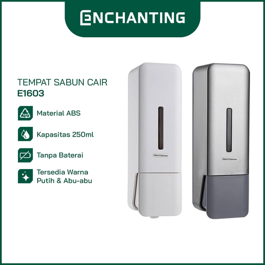 ENCHANTING Tempat Sabun Cair E1603 Liquid Soap Dispenser 250 Ml ABS White Grey