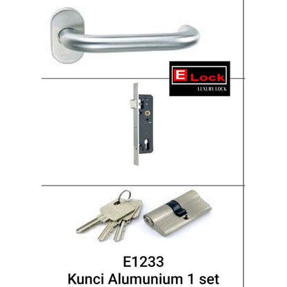SET Kunci Pintu Alumunium ELOCK /Mortise Lock+Lever Handle Europe Enchanting E1233
