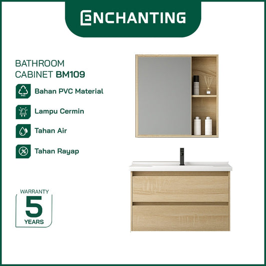 ENCHANTING Bathroom Cabinet/Kabinet Kamar Mandi Gantung PVC Material Waterproof Tahan Rayap Lampu LED Cream Cokelat Hitam BM109 BM110 BM111