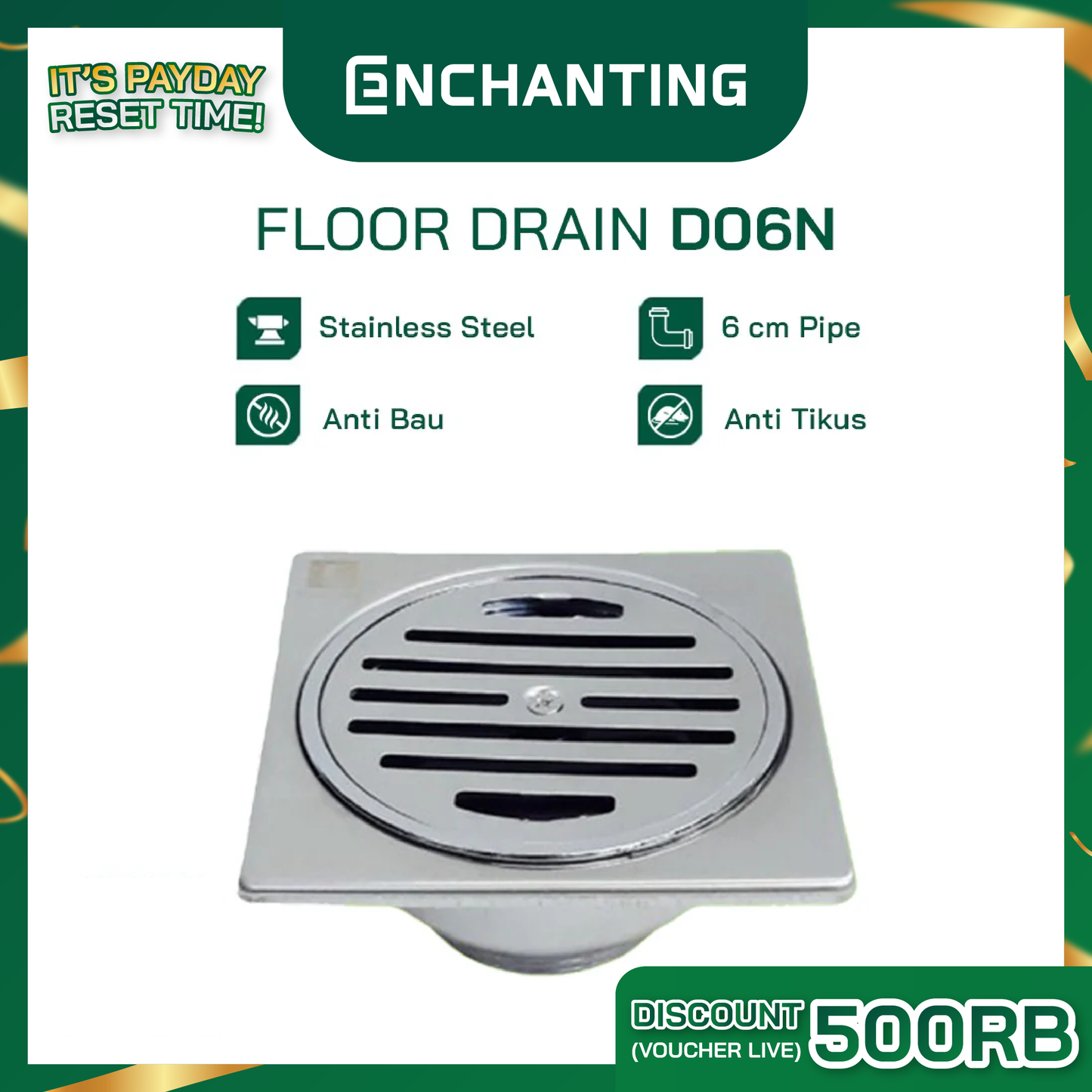 Saringan Got Floor Drain Europe Enchanting D06N Stainless Steel