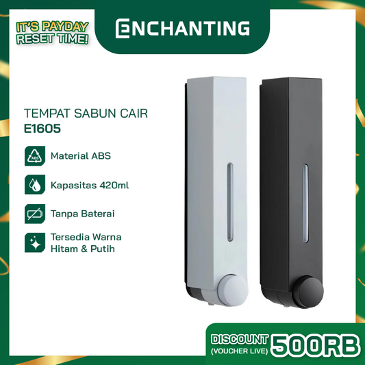 ENCHANTING Tempat Sabun Cair E1605 Liquid Soap Dispenser 420 Ml ABS White / Black