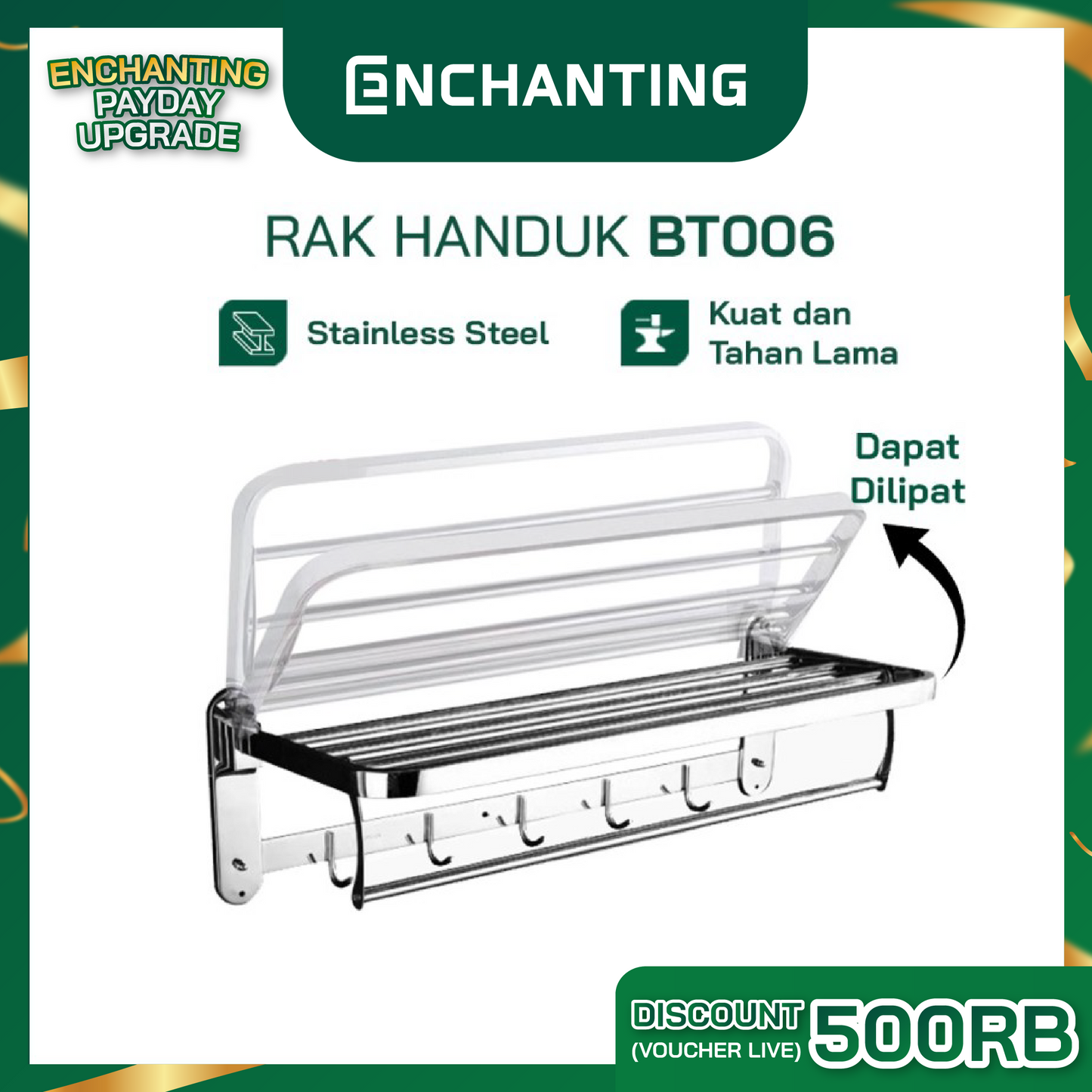 Rak Handuk Lipat Kamar Mandi Europe Enchanting BT006 Stainless Anti Karat