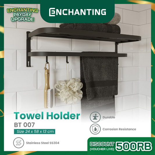 Rak Tempat Handuk Stainless Lipat Hitam Europe Enchanting BT007