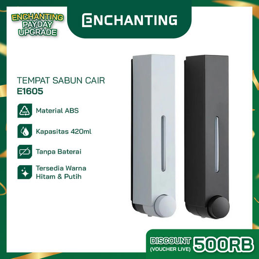 ENCHANTING Tempat Sabun Cair E1605 Liquid Soap Dispenser 420 Ml ABS White / Black