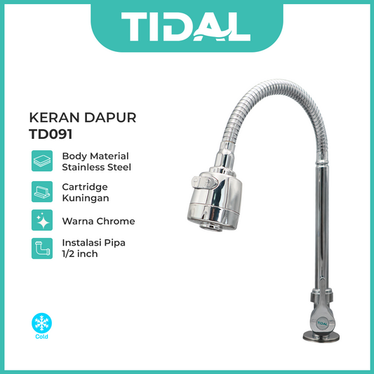 Keran Air Cuci Piring Tanam Dapur Stainless Tidal TD091