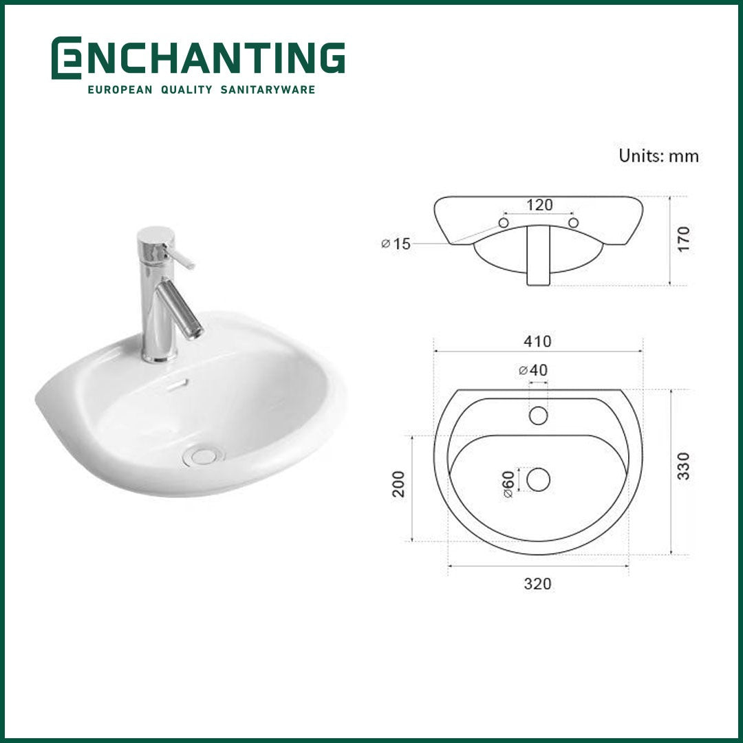 SET Wastafel Cuci Tangan Keramik Komplit Europe Enchanting E1346SET