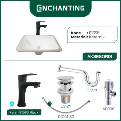 ENCHANTING Wastafel Tanam Meja UnderMount Washtafel Kamar Mandi Cuci Tangan under mount Putih Modern Minimalis Material Keramik Europe Enchanting E1358