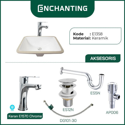 ENCHANTING Wastafel Tanam Meja UnderMount Washtafel Kamar Mandi Cuci Tangan under mount Putih Modern Minimalis Material Keramik Europe Enchanting E1358