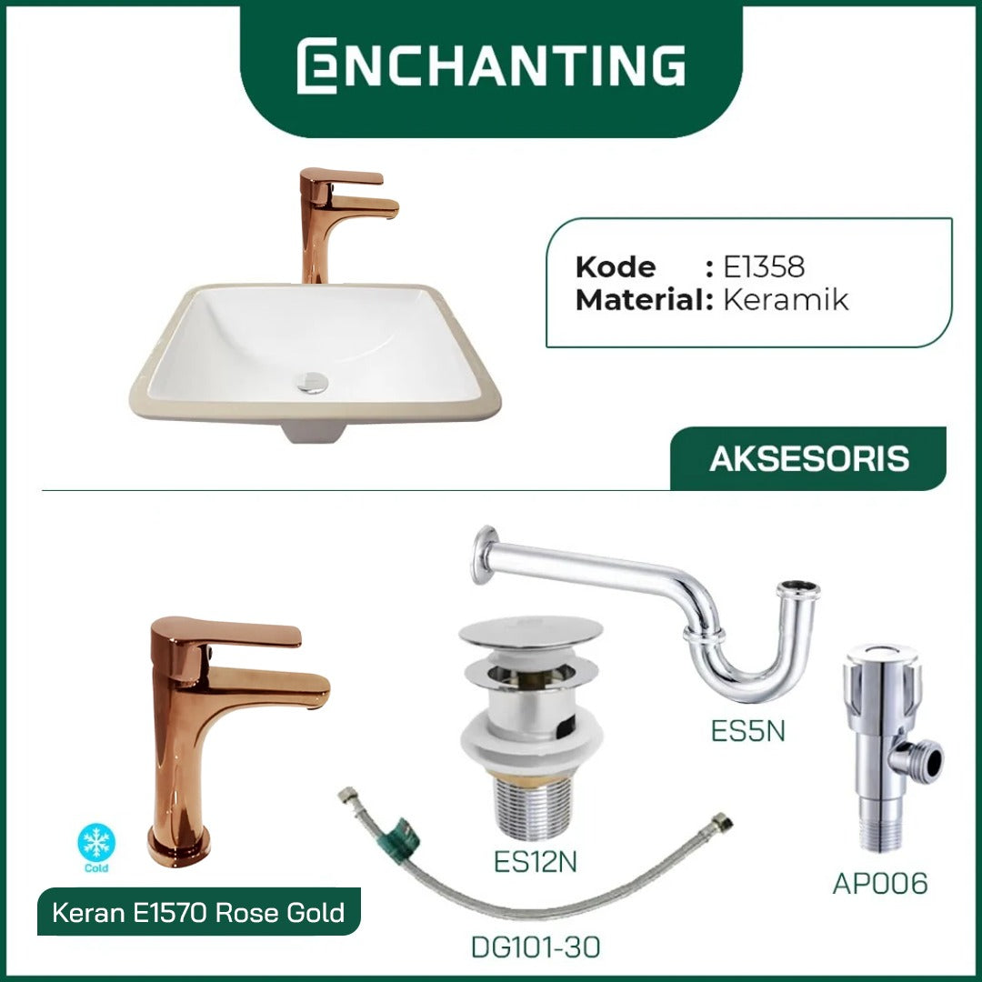 ENCHANTING Wastafel Tanam Meja UnderMount Washtafel Kamar Mandi Cuci Tangan under mount Putih Modern Minimalis Material Keramik Europe Enchanting E1358