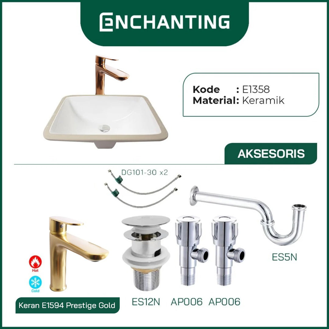 ENCHANTING Wastafel Tanam Meja UnderMount Washtafel Kamar Mandi Cuci Tangan under mount Putih Modern Minimalis Material Keramik Europe Enchanting E1358