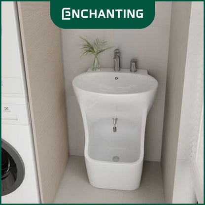 ENCHANTING Wastafel & Pencuci Kaki Standing Wudhu Basin E1377 Complete dengan Keran Washtafel Cuci tangan material Ceramic White Bergaransi