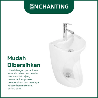 ENCHANTING Urinal Toilet E1366 Complete dengan Keran dan saringan Wastafel Cuci tangan material Ceramic White Bergaransi.