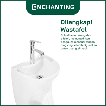 ENCHANTING Urinal Toilet E1366 Complete dengan Keran dan saringan Wastafel Cuci tangan material Ceramic White Bergaransi.