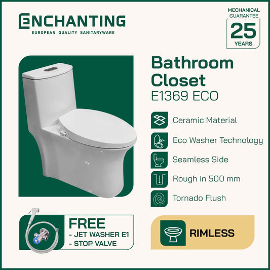 ENCHANTING Toilet / Kloset Duduk Siphonic Soft Close As 50cm E1369Eco
