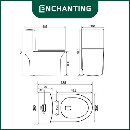 ENCHANTING Toilet / Kloset Duduk Siphonic Soft Close As 50cm E1369