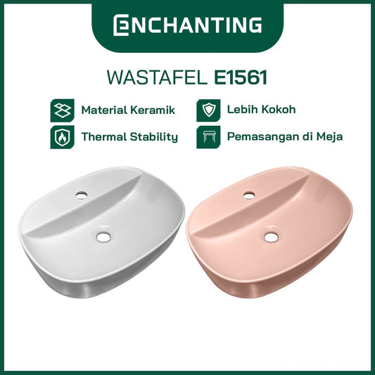ENCHANTING Wastafel Set Komplit Keramik White | Washtafel Meja Kamar Mandi Cuci Tangan Tebal Putih Ceramic Modern Minimalis Europe Enchanting E1561 Set