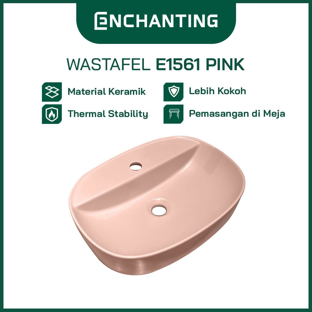 ENCHANTING Wastafel Set Komplit Keramik White | Washtafel Meja Kamar Mandi Cuci Tangan Tebal Putih Ceramic Modern Minimalis Europe Enchanting E1561 Set