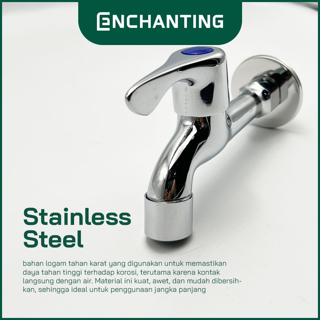 ENCHANTING Keran Air Tembok Air Dingin Kuningan Chrome Tebal Minimalis Tahan Lama E1596 Bergaransi