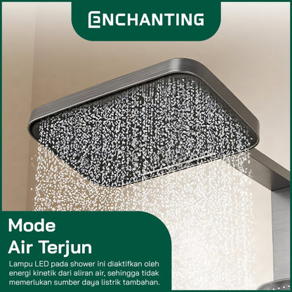 ENCHANTING Shower Set Tiang Mandi LED Black Design Kran Panas Dingin E1773 HydroPower Series