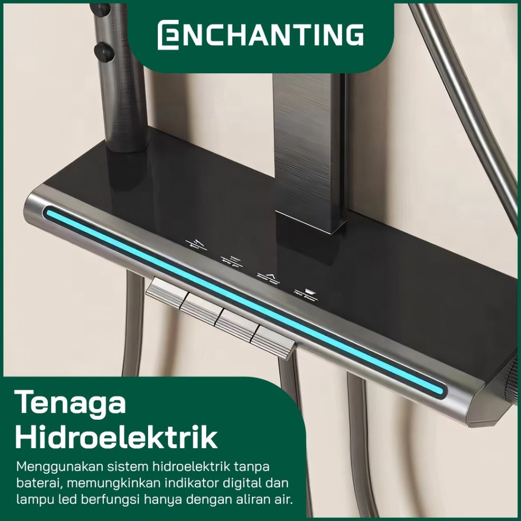 ENCHANTING Shower Set Tiang Mandi LED Black Design Kran Panas Dingin E1773 HydroPower Series