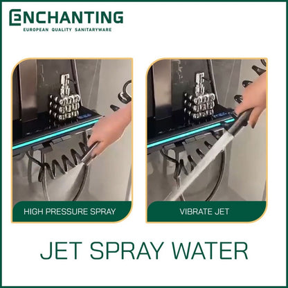 ENCHANTING Shower Set Tiang Mandi LED Black Design Kran Panas Dingin E1773 HydroPower Series