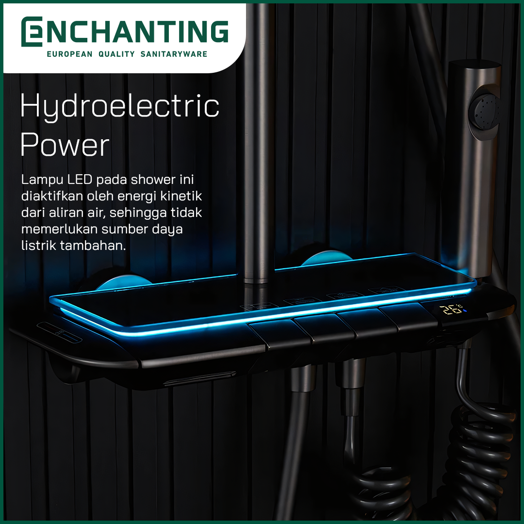 Shower Set LED Black Design Europe Enchanting E1777 HydroPower Series