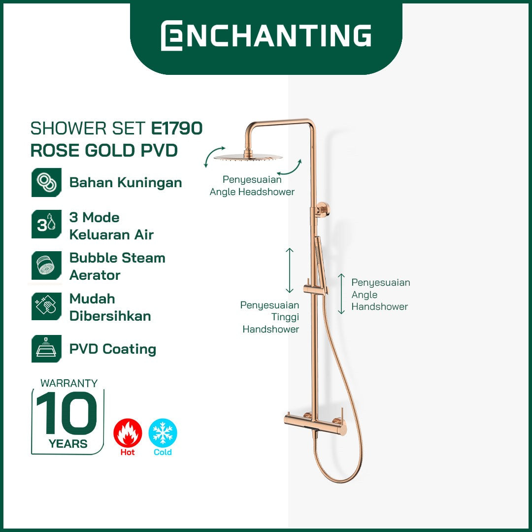 ENCHANTING Shower Tiang Set Kamar Mandi Kran Air Panas Dingin Material Brass Kuningan Brushed Gold RoseGold GunMetal PVD E1790 E1791 E1792 Bergaransi