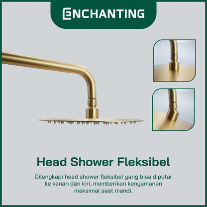 ENCHANTING Shower Tiang Set Kamar Mandi Kran Air Panas Dingin Material Brass Kuningan Brushed Gold RoseGold GunMetal PVD E1790 E1791 E1792 Bergaransi